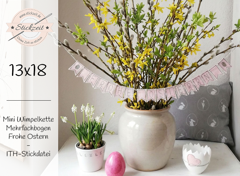 Mini Wimpelkette Frohe Ostern - ITH-Stickdatei